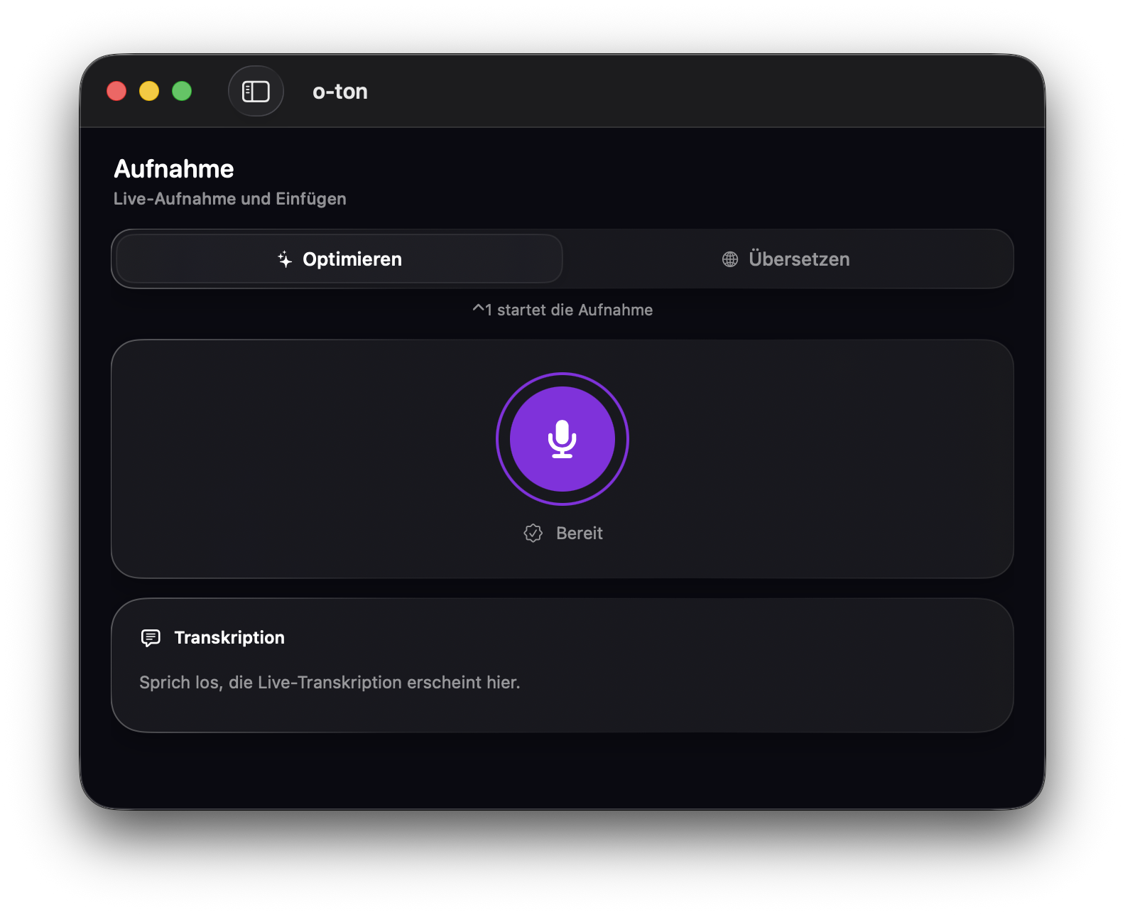 O-Ton Aufnahme-Interface auf macOS